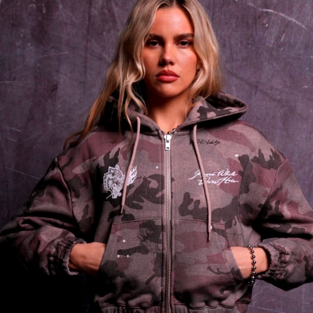 Darc Sport Civil Regime Roses While We're Here Camo Cropped Zip Hoodie Medium